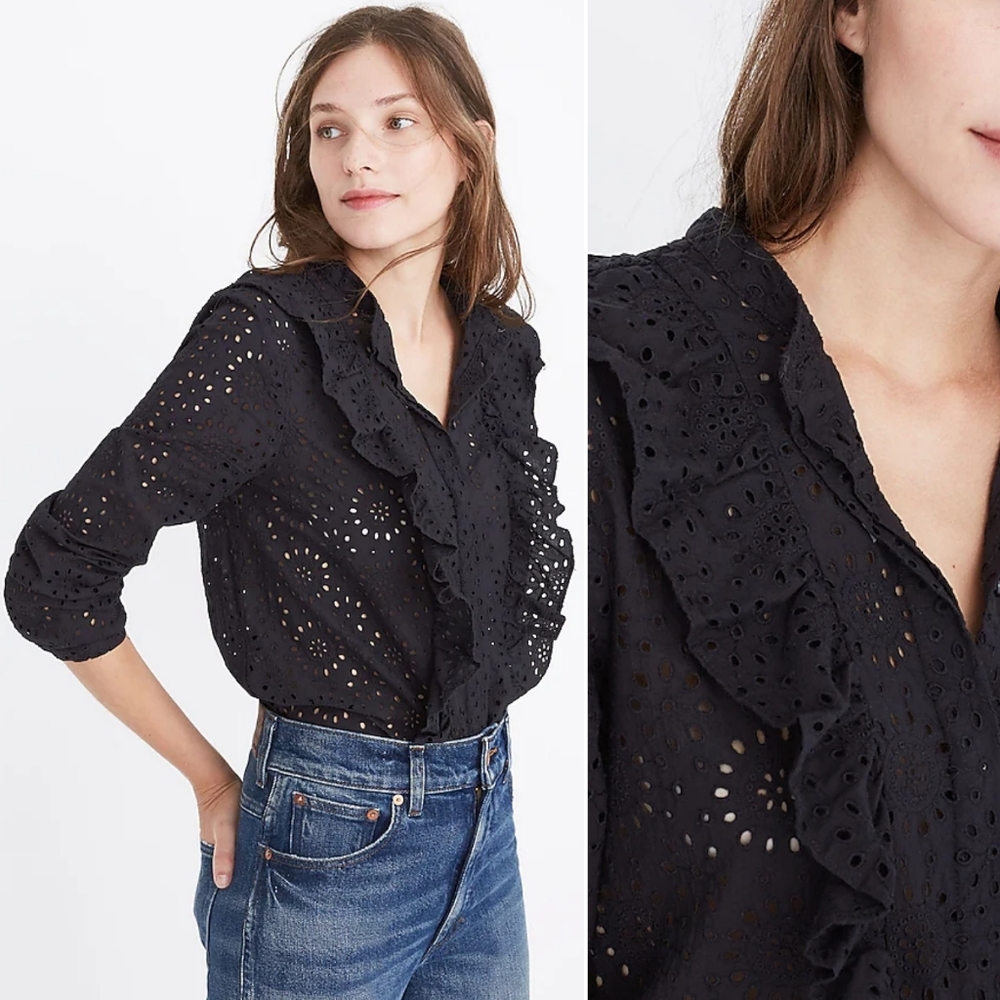 Madewell Eyelet Ruffle Front Blouse